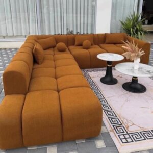 7-seater burnt orange bubble L-shaped sofa for sale in Kenya at Bed Wagon Kenya
