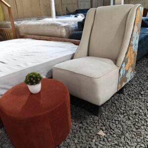 Vintage-cream-accent-chair-with-matching-round-ottoman-in-Kenya