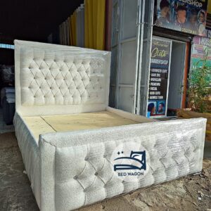 White Bed with Silver Buttons(Queen Size)