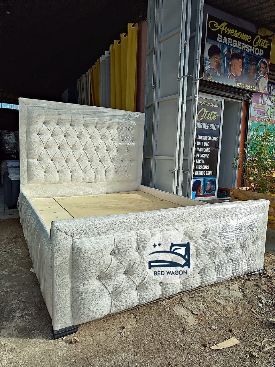 White Bed with Silver Buttons(Queen Size)