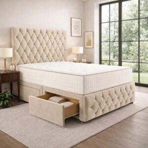 Modern Buttoned Bed with Storage Drawers
